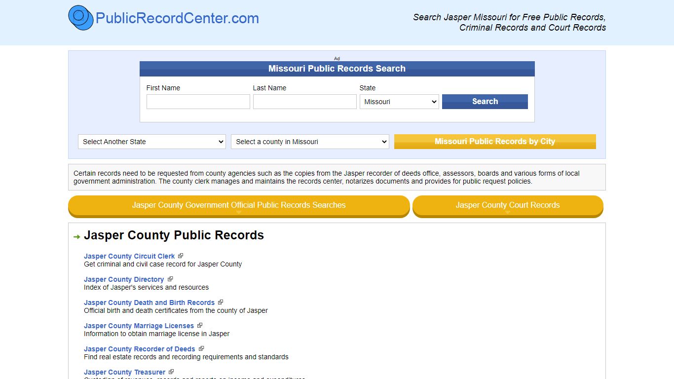 Jasper County Missouri Free Public Records - Court Records ...